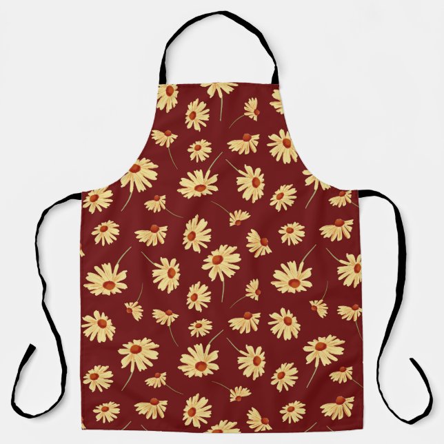 Autumn Sunflower: Maroon Seamless Design Apron (Front)
