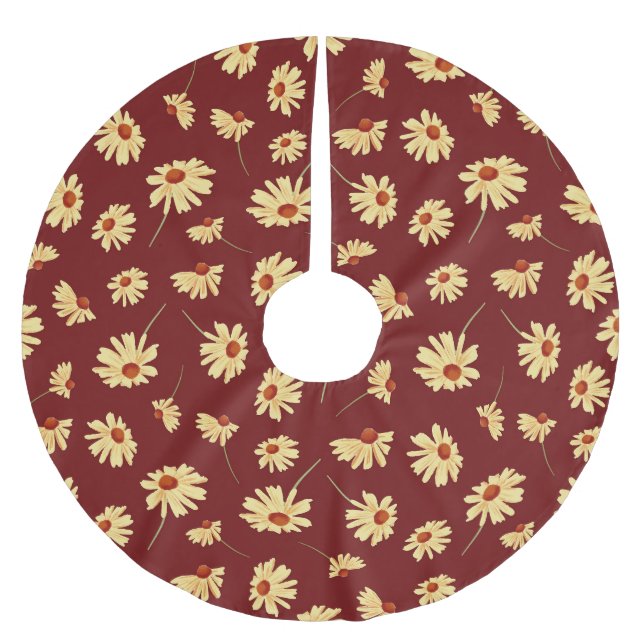 Autumn Sunflower: Maroon Seamless Design Brushed Polyester Tree Skirt (Front)