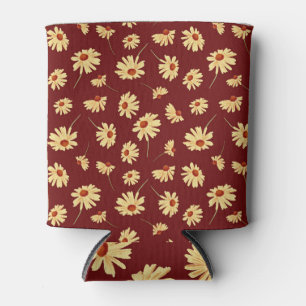 Autumn Sunflower: Maroon Seamless Design Can Cooler