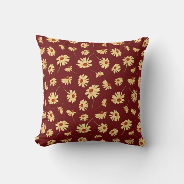 Autumn Sunflower: Maroon Seamless Design Cushion (Front)