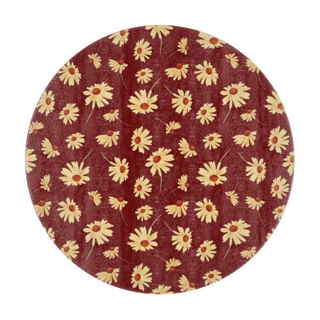 Autumn Sunflower: Maroon Seamless Design Cutting Board (Front)