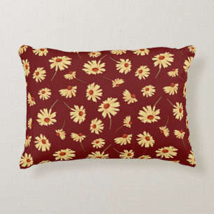 Autumn Sunflower: Maroon Seamless Design Decorative Cushion