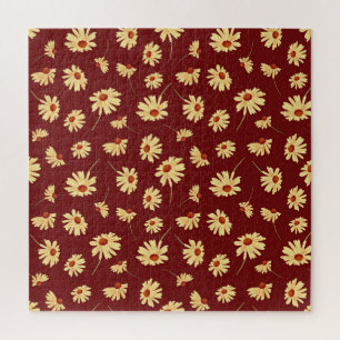 Autumn Sunflower: Maroon Seamless Design Jigsaw Puzzle