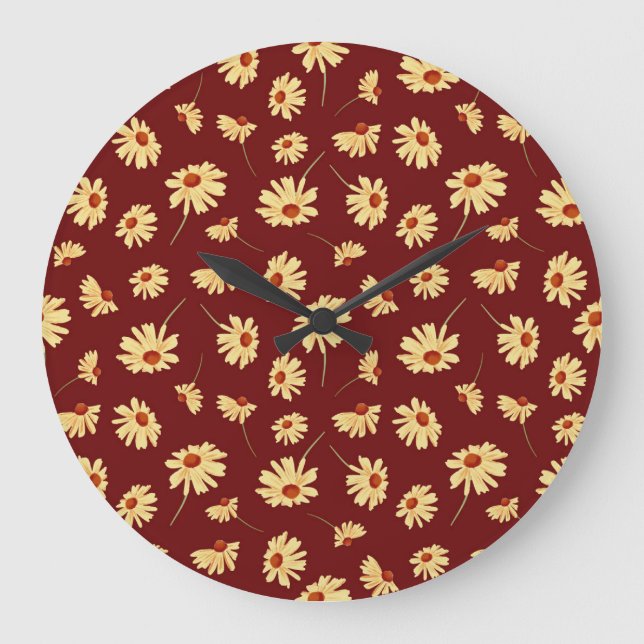 Autumn Sunflower: Maroon Seamless Design Large Clock (Front)
