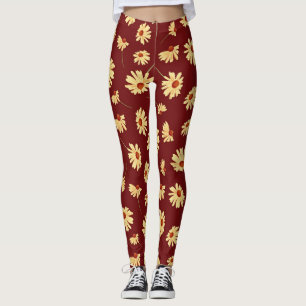 Autumn Sunflower: Maroon Seamless Design Leggings