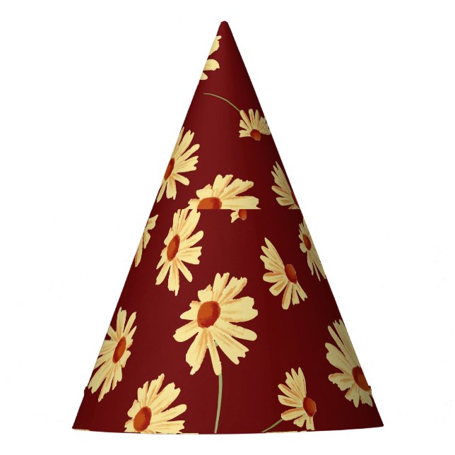 Autumn Sunflower: Maroon Seamless Design Party Hat (Front)