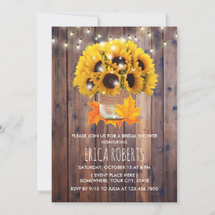 Autumn Sunflower Mason Jar Rustic Bridal Shower Invitation