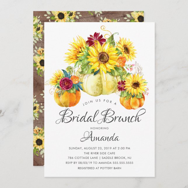 Autumn Sunflower Pumpkin Bridal Shower Brunch Invitation (Front/Back)