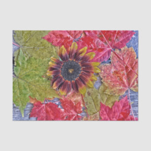 Autumn Sunflower Red Yellow Maple Leaves Wood Tissue Paper