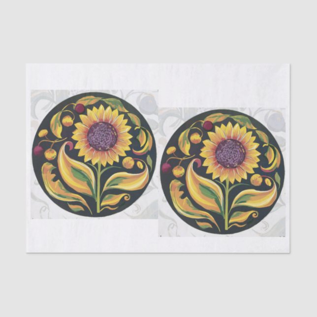 Autumn Sunflower Vignette, Folky Floral Medallion Tissue Paper (Front)