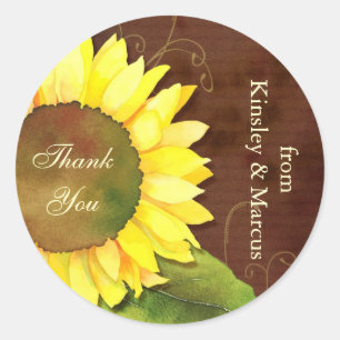 Autumn Sunflower Wedding Thank You Favour Classic Round Sticker