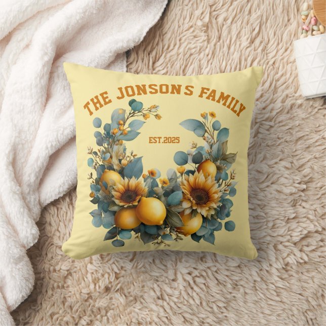Autumn Sunflowers and Lemons Family Decor Cushion (Blanket)