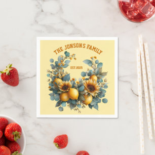 Autumn Sunflowers and Lemons Family Decor Napkin