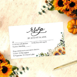 Autumn Sunflowers and Pumpkin Wedding RSVP Enclosure Card