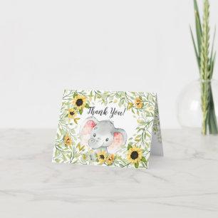 Autumn Sunflowers Elephant Girls Baby Shower Thank You Card