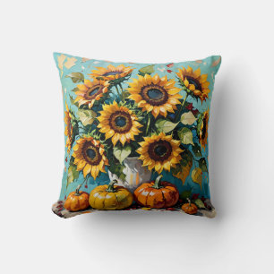  Autumn Sunflowers, Fall Sunflowers and Pumpkins,  Cushion