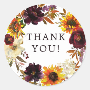 Autumn Sunflowers Floral Bridal Shower Classic Rou Round Sticker