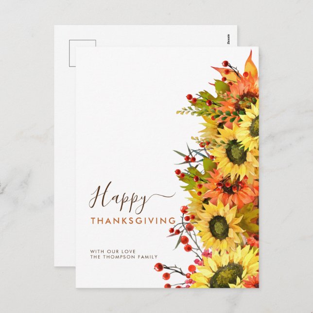 Autumn Sunflowers Happy Thanksgiving Names  Holiday Postcard (Front/Back)