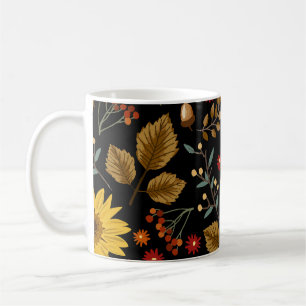Autumn Sunflowers: Maple Black Background Coffee Mug
