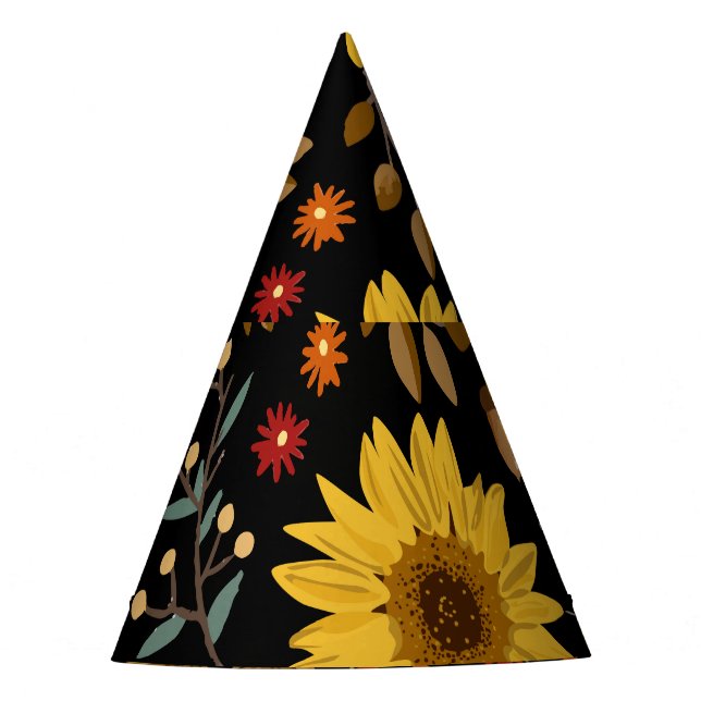 Autumn Sunflowers: Maple Black Background Party Hat (Front)