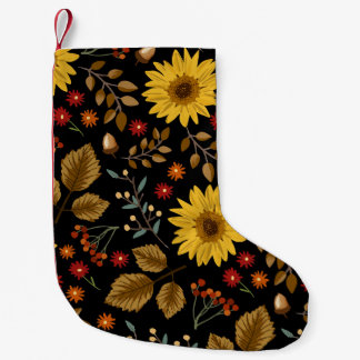 Autumn Sunflowers: Maple Black Background Small Christmas Stocking