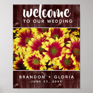 Autumn Sunflowers on Rustic Fence Wedding Welcome Poster