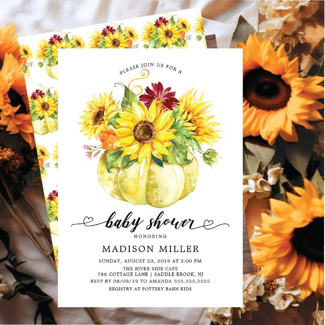 Autumn Sunflowers Pumpkin Baby Shower Invitation (Creator Uploaded)