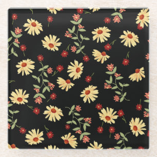 Autumn Sunflowers: Red-Orange Harmony. Glass Coaster