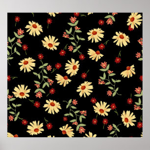 Autumn Sunflowers: Red-Orange Harmony. Poster