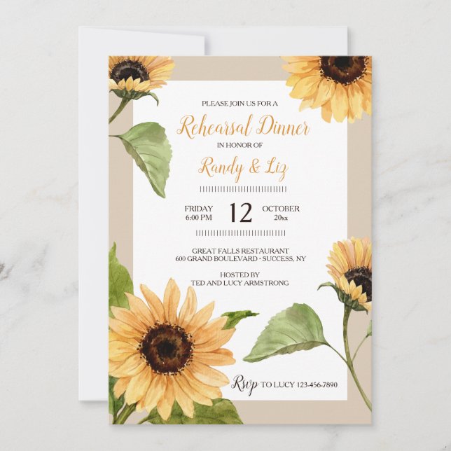 Autumn Sunflowers Rehearsal Dinner Invitation (Front)