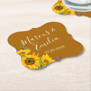 Autumn Sunflowers Wedding  Paper Coaster