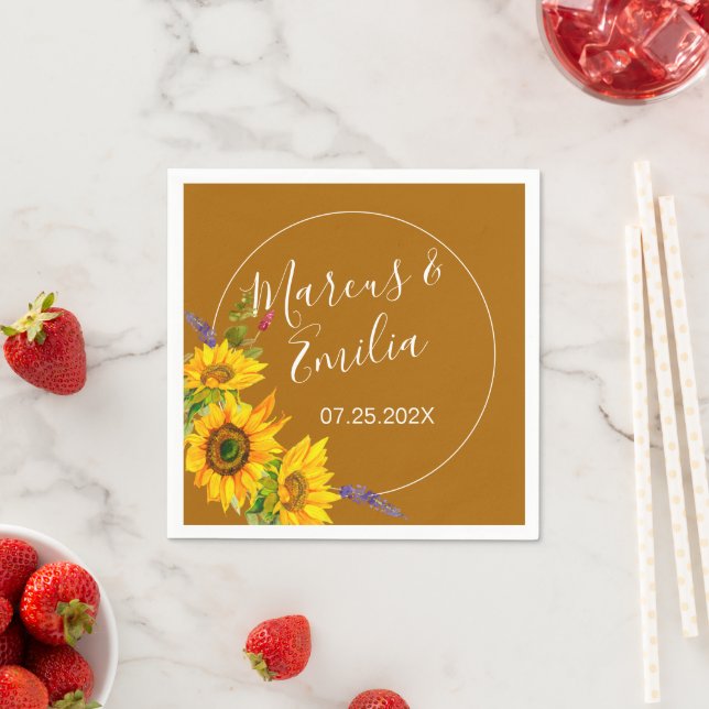 Autumn Sunflowers Wedding Paper Napkin (Insitu)