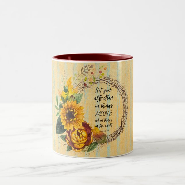 Autumn Sunflowers with Bible Verse Quote Two-Tone Coffee Mug (Center)