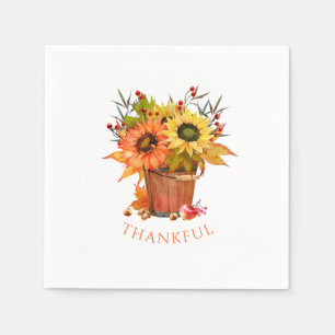 Autumn Sunflowers Wooden Bucket Thankful Napkin