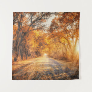 Autumn Sunset: Forest Road Scenery. Tapestry