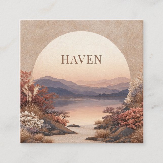 Autumn Sunset Lake Mountain Scenic Square Business Card (Front)