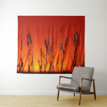 Autumn Sunset Silhouette Wall Tapestry