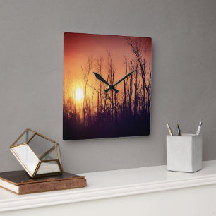 Autumn Sunset Square Wall Clock