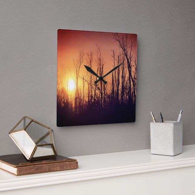 Autumn Sunset Square Wall Clock (Office)
