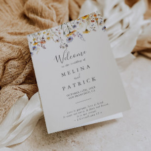 Autumn Sunshine Elegant Wildflower Folded Wedding Program