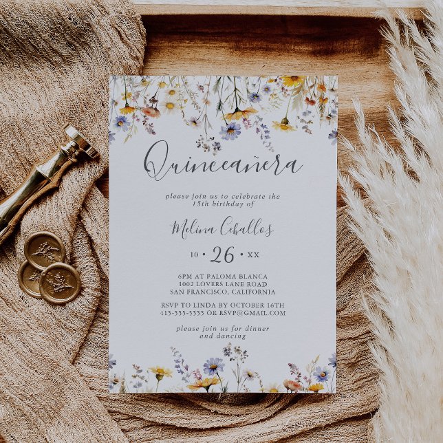 Autumn Sunshine Elegant Wildflower Quinceañera Invitation (Creator Uploaded)
