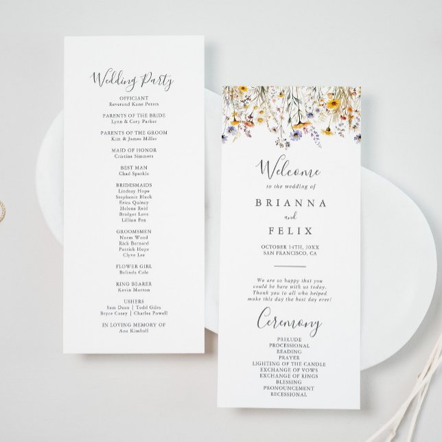 Autumn Sunshine Elegant Wildflower Wedding Program (Creator Uploaded)