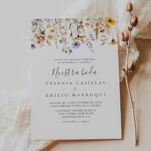 Autumn Sunshine Wildflower Nuestra Boda Wedding Invitation