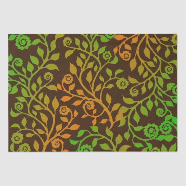 Autumn Swirls Brown Green Orange Floral Pattern Tissue Paper (Front)