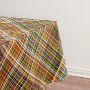 Autumn Sycamore Brown, Green, and Blue Plaid Tablecloth