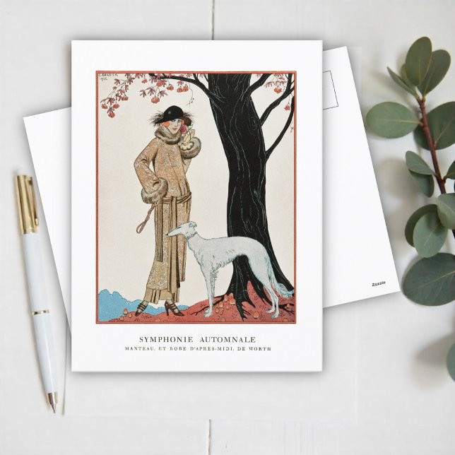 Autumn Symphony-Fashion illustration by G. Barbier Holiday Postcard (Creator Uploaded)