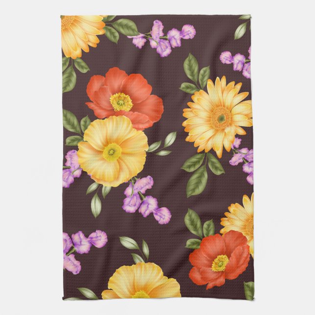 Autumn Symphony - Floral Design  Tea Towel (Vertical)