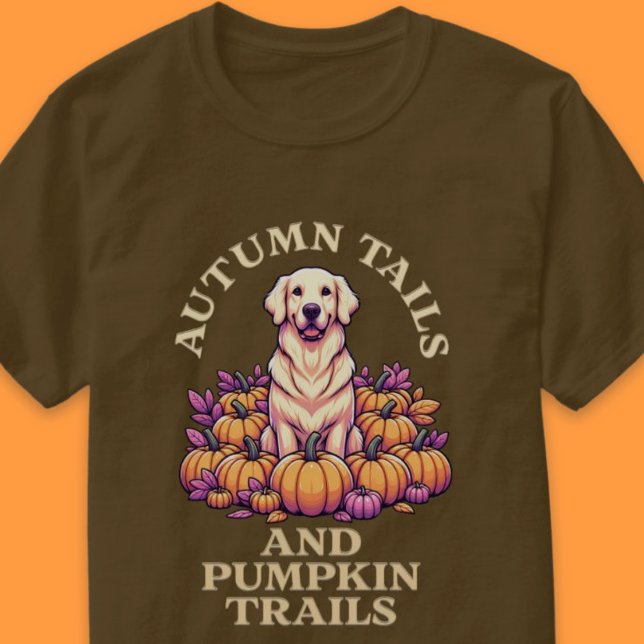 Autumn Tails and Pumpkin Trails Golden Retriever T-Shirt (Autumn Tails and Pumpkin Trails Golden Retriever T-Shirt)
