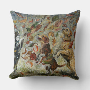 Autumn Tailwag Whimsical Golden Retriever Dogs Oil Cushion