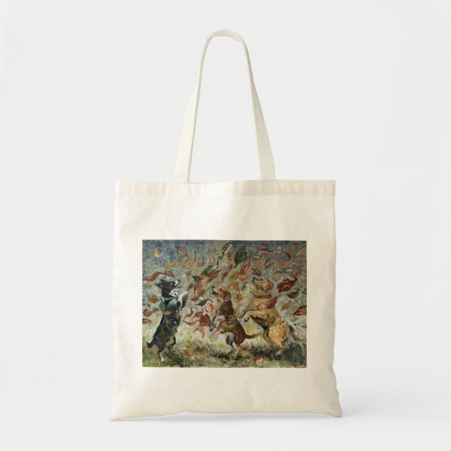 Autumn Tailwag Whimsical Golden Retriever Dogs Tote Bag (Front)